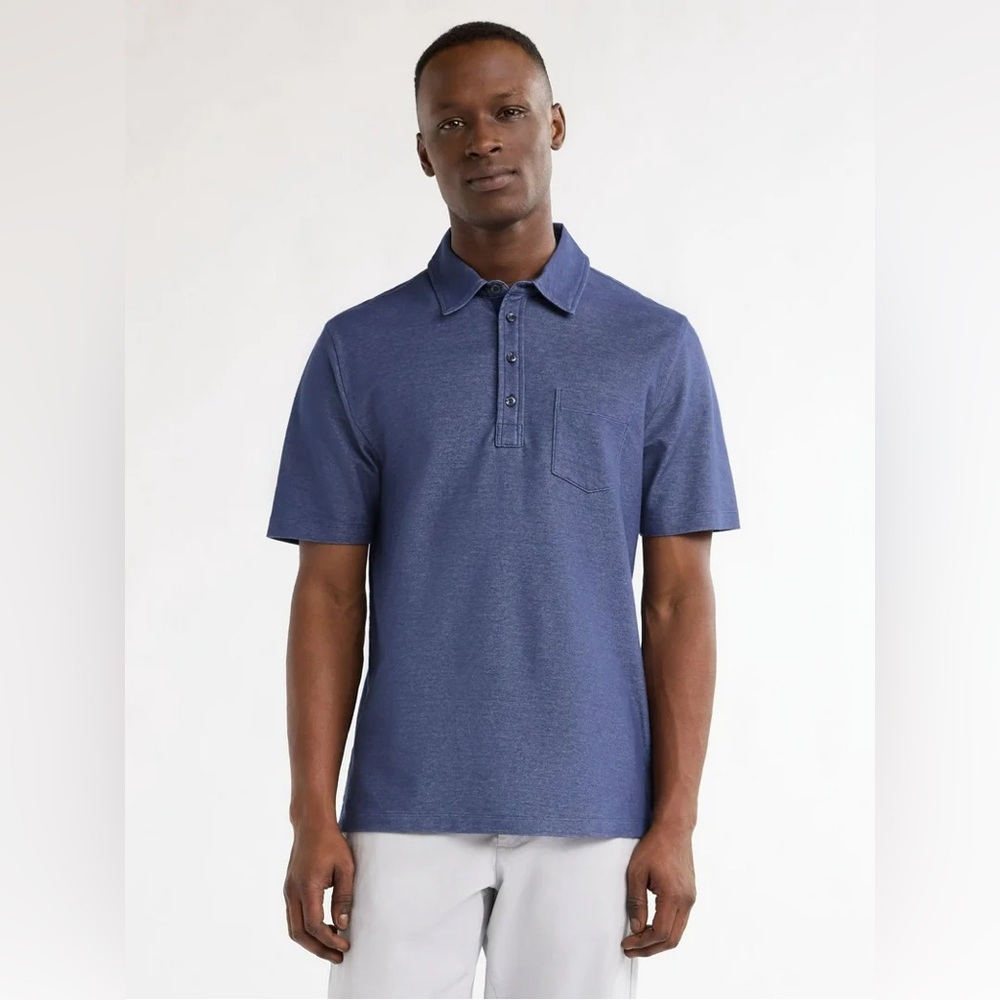Free Assembly Men's Long Placket Short Sleeve Pique Knit Polo Shirt NWT